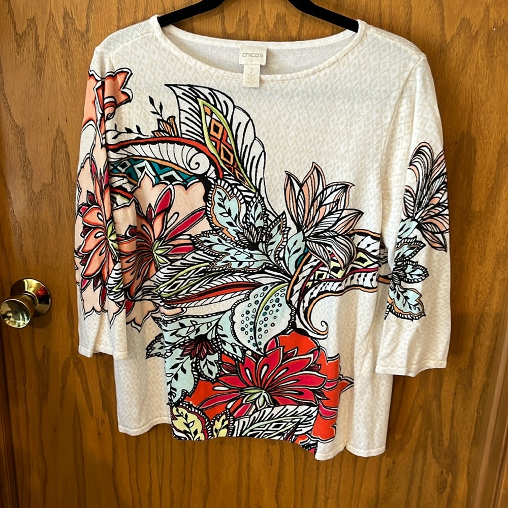 4/$25 SALE Chico’s floral 3/4 sleeve sweater size 2*